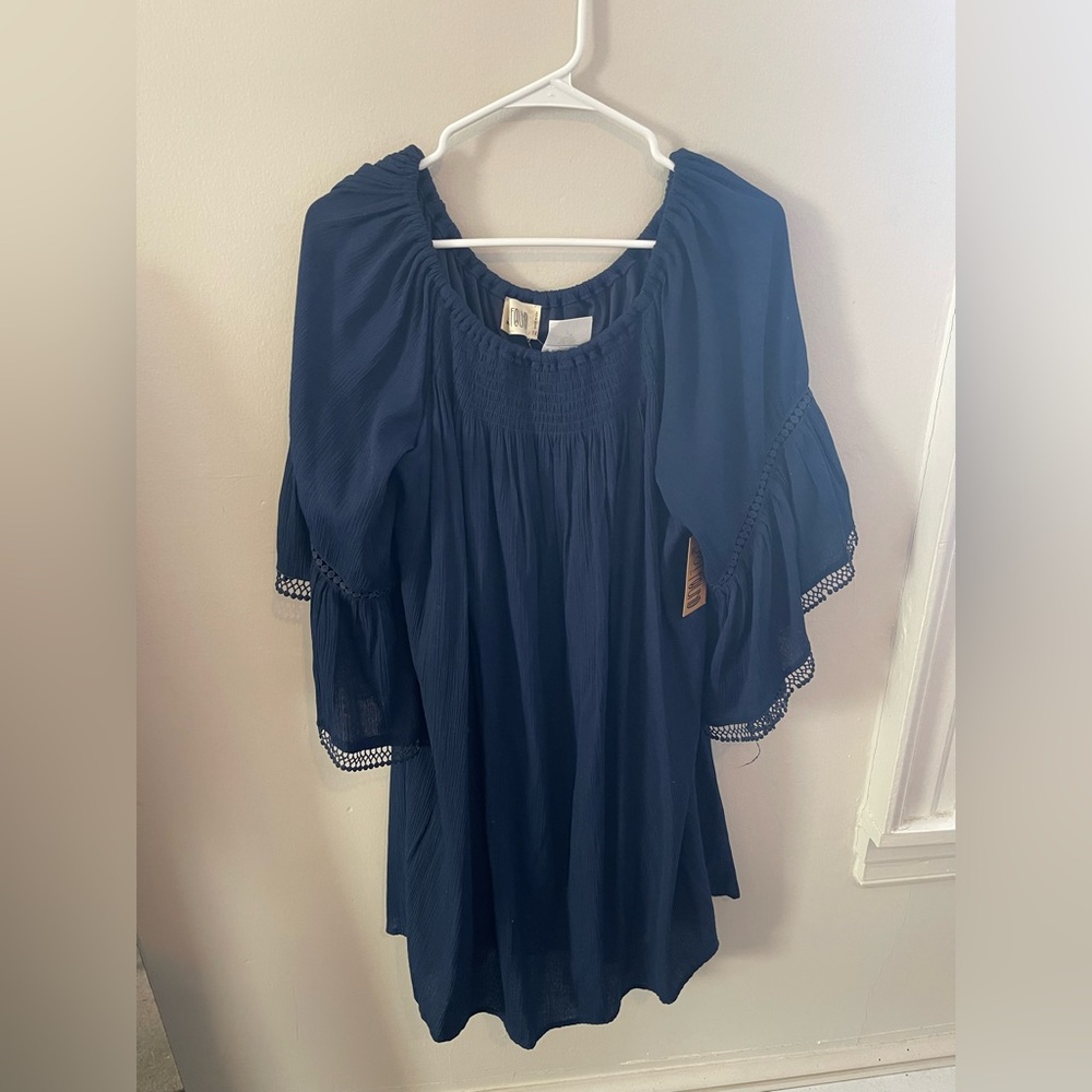 NWT Navy Blue Women's Peasant/ Bohemian Mini Dress by Just Found Sz 1X